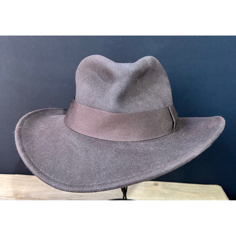 Indiana Jones Fedora Hat Wool Felt Adventure Mens Large Brown Excellent